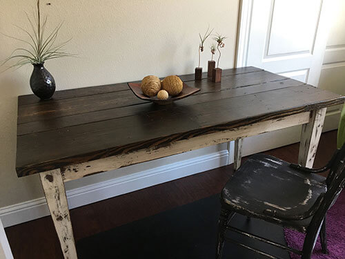 Rustic farm table, expertly handcrafted from reclaimed wood for a sustainable and eco-friendly addition to your home decor. This charming and unique table combines natural materials and farmhouse design.