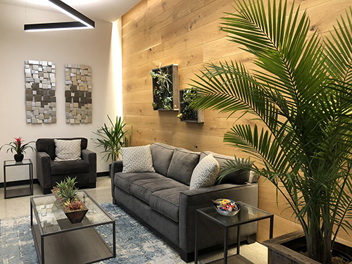 Reclaimed wood planters and succulent boxes add style to this office space by Urban Garden Studio We created a faux succulent wall for a corporate office space. Maintenance free!
