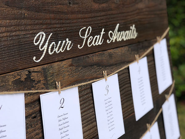 Charming Custom a-Painted A-Frame Wedding Seating Sign on Rustic Barn Wood by Urban Garden Studio.