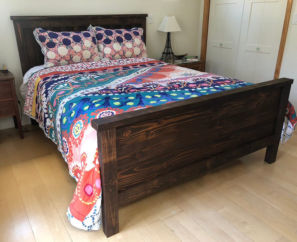 Transform your bedroom into a cozy retreat with a queen-sized rustic wood bed, custom barn wood furniture by Urban Garden Studio, expertly handcrafted from natural materials for a unique and sustainable addition to your home decor.