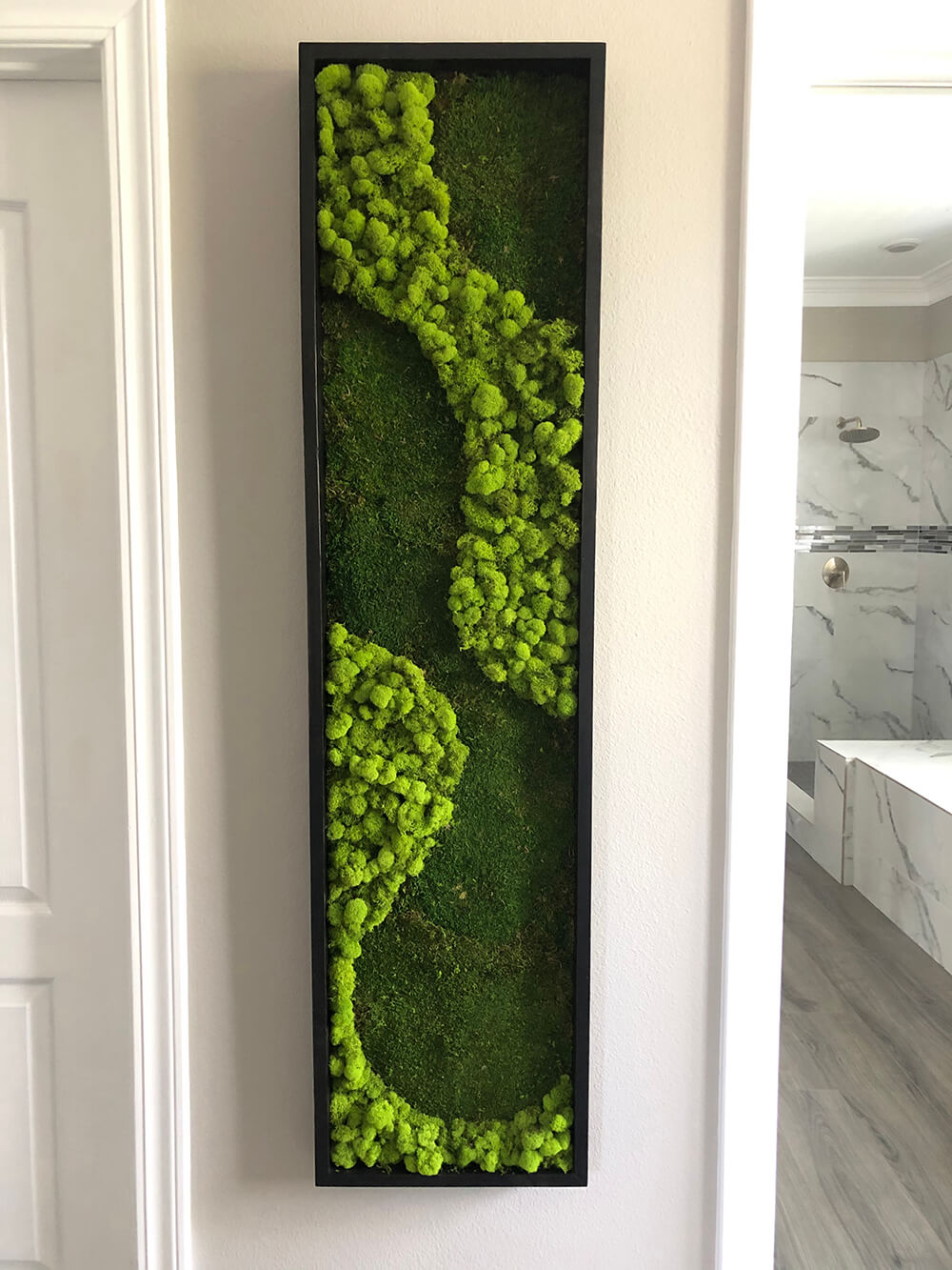 Moss wall art for residential or commercial settings, Created with preserved moss, reindeer and sheet moss