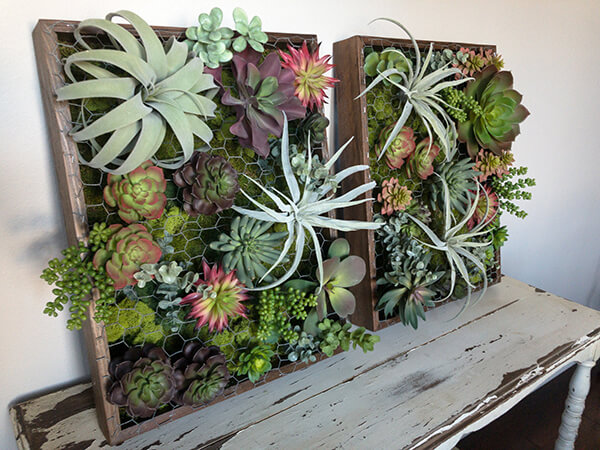 Moss Succulent Wall Tiles, Office Moss Wall Art, Faux Succulent